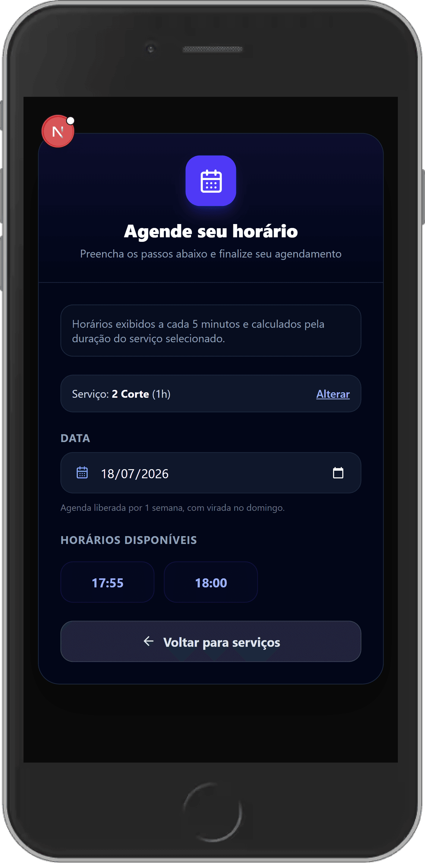 Seleção de horário